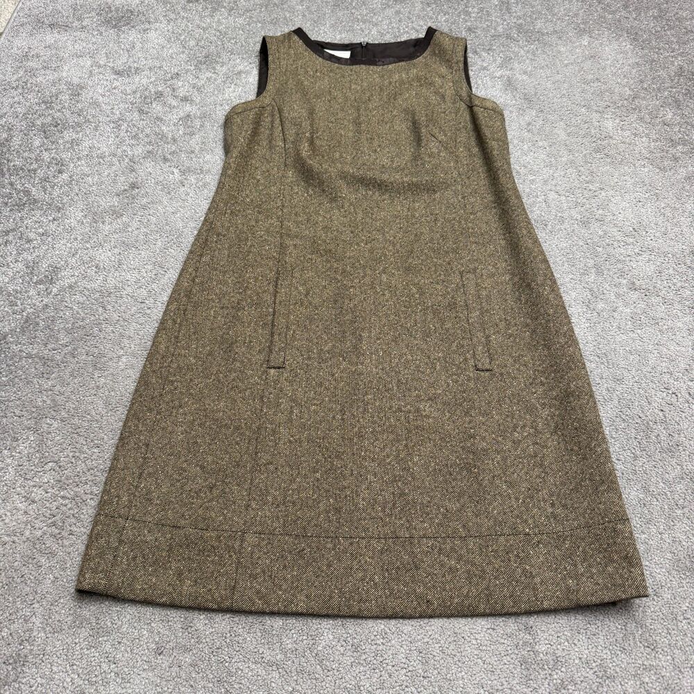 Akris Punto Wool Silk Tweed A-Line Shift Dress Womens 10 Brown Sleeveless Lined